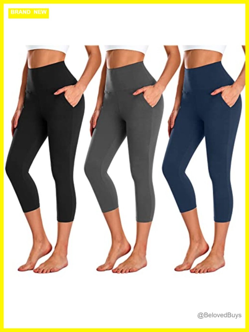3 Pack Capri Leggings with Pockets High Waisted Tummy Control Yoga Pants